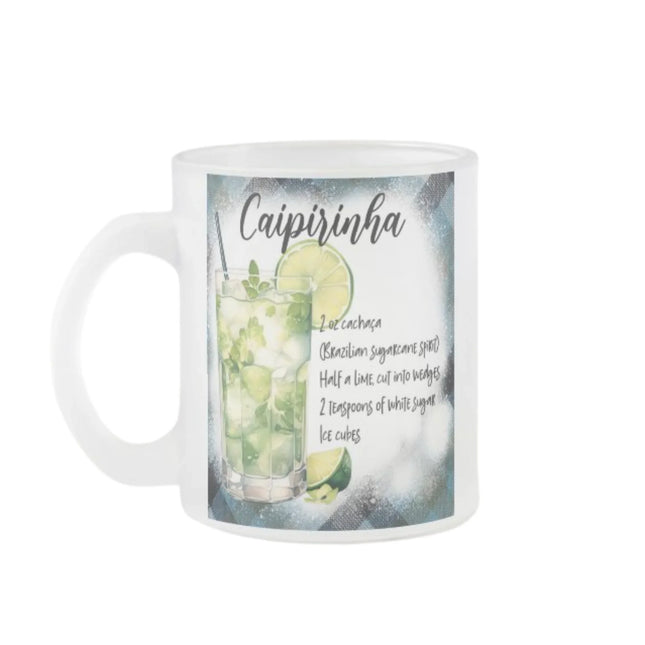 Bögre ami a Caipirinha kotél receptjét ábrázolja