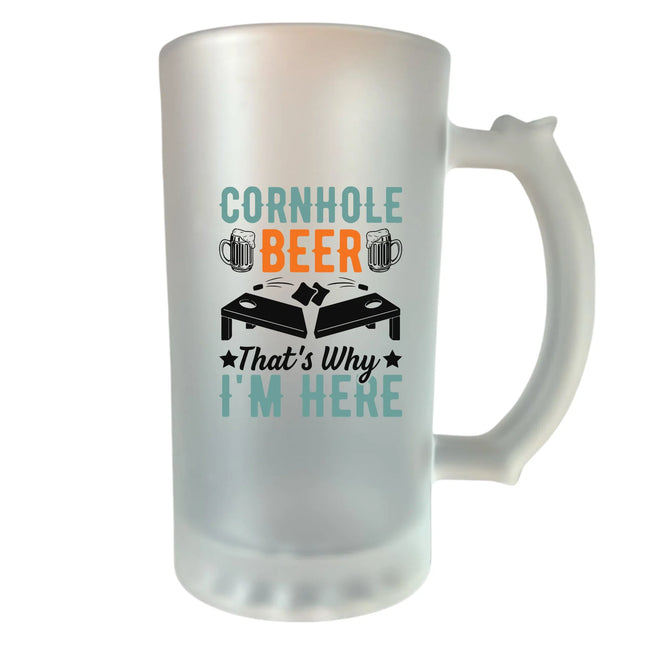 400 ml homokfújt söröskorsó „Cornhole, sör – ezért vagyok itt” felirattal – egyedi ajándék
