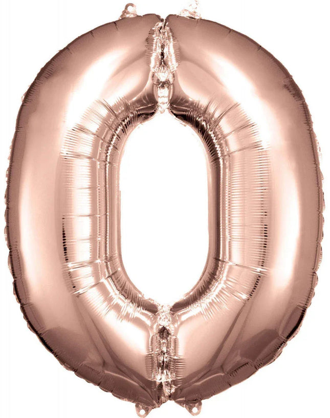 Rose Gold óriás szám fólia lufi 0-ás, 83*66 cm