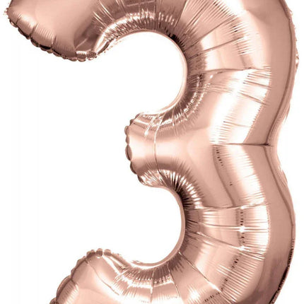 Rose Gold óriás szám fólia lufi 3-as, 83*53 cm