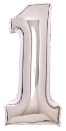 Silver, Ezüst 1-es szám fólia lufi 66 cm