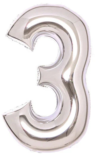 Silver, Ezüst 3-as szám fólia lufi 66 cm