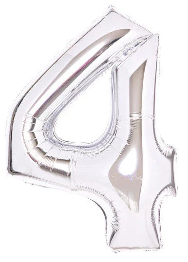 Silver, Ezüst 4-es szám fólia lufi 66 cm