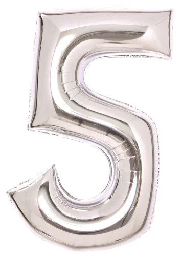 Silver, Ezüst 5-ös szám fólia lufi 66 cm