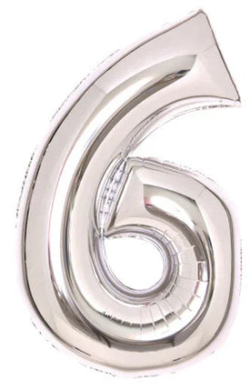 Silver, Ezüst 6-os szám fólia lufi 66 cm