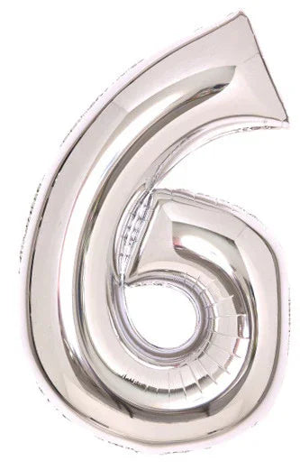 Silver, Ezüst 6-os szám fólia lufi 66 cm