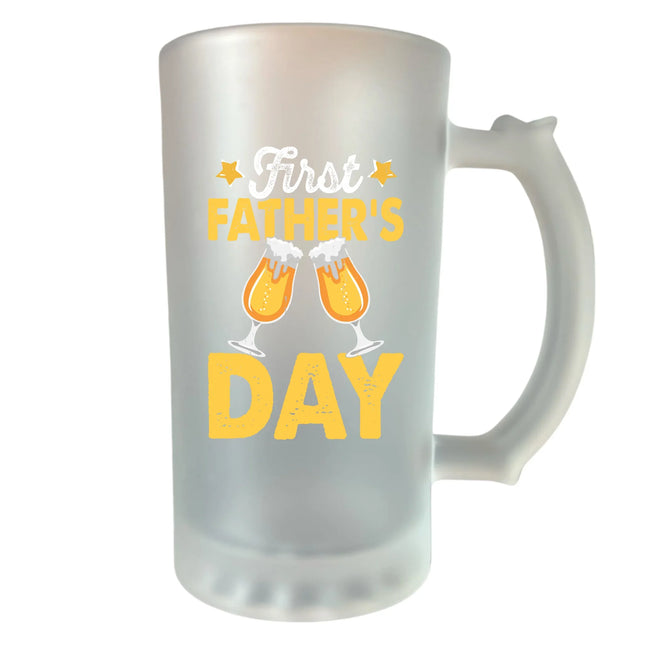 400 ml homokfújt söröskorsó „Első apák napja” felirattal – tökéletes ajándék apáknak