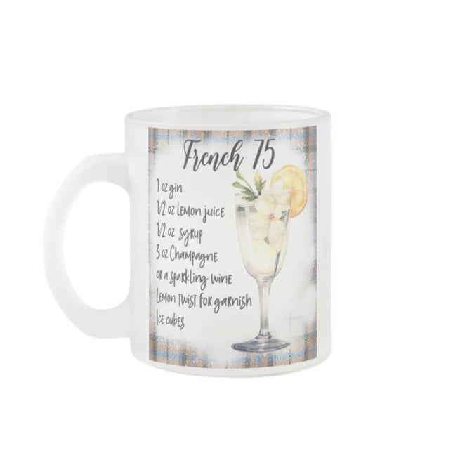 Bögre amire a French 75 koktél recept van nyomtatva