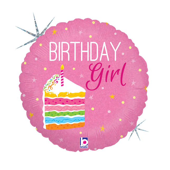 Happy Birthday Cake Girl Holo fólia lufi 46 cm