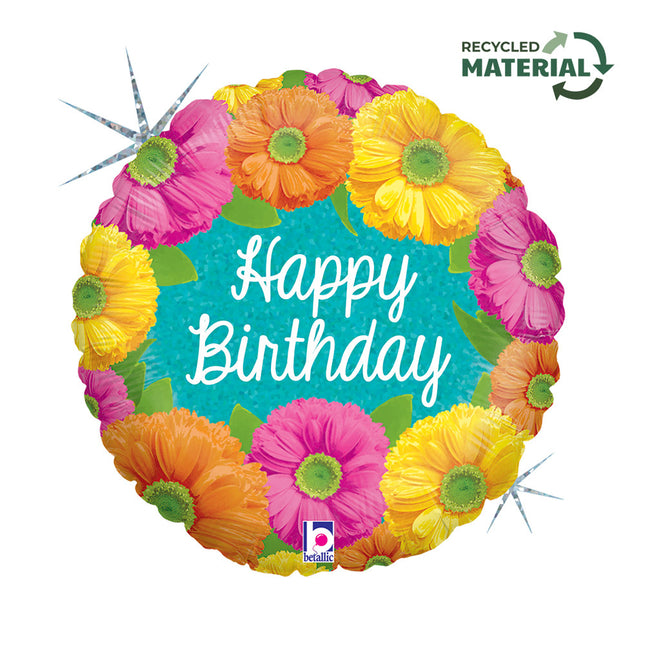 Happy Birthday Blooms Holo fólia lufi 46 cm