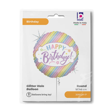 Happy Birthday Pastel Holo fólia lufi 46 cm