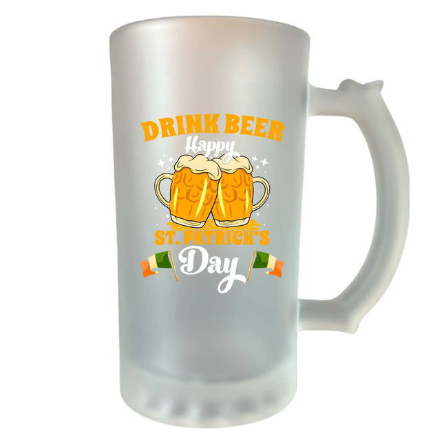 400 ml homokfújt söröskorsó „Igyál sört – Boldog Szent Patrik napot!” felirattal