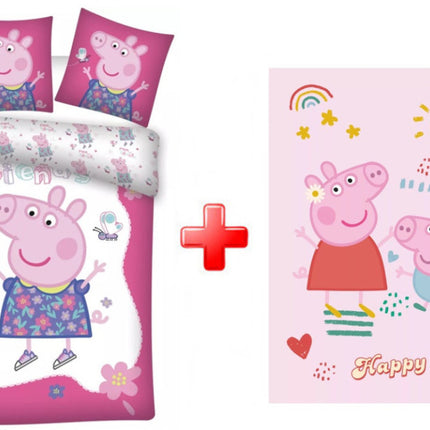 Peppa malac Happy Day gyerek, ovis ágyneműhuzat és polár takaró szett