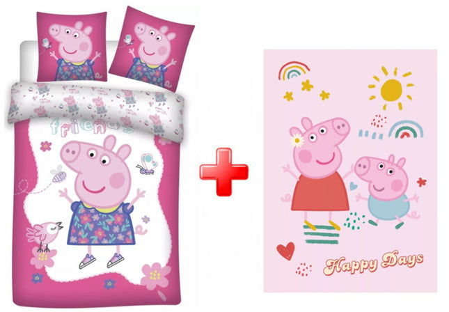 Peppa malac Happy Day gyerek, ovis ágyneműhuzat és polár takaró szett