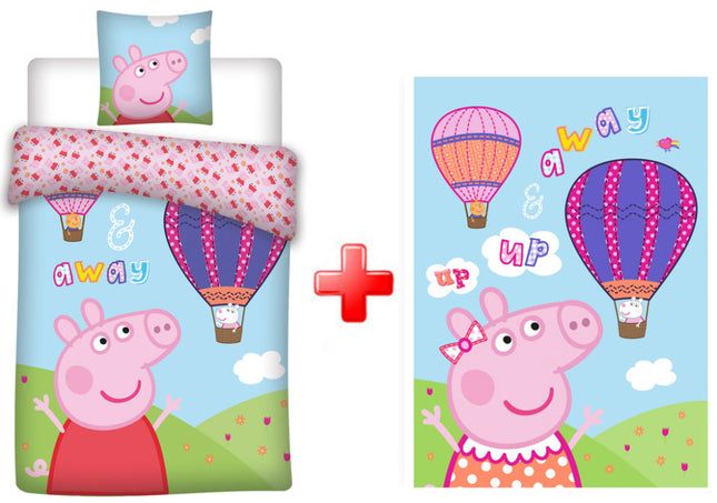 Peppa malac Hot Air Balloon gyerek, ovis ágyneműhuzat és polár takaró szett