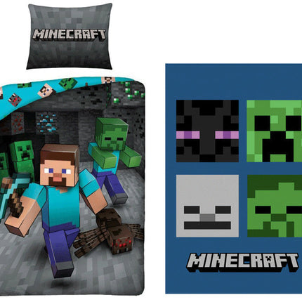 Minecraft Miner ágyneműhuzat és polár takaró szett