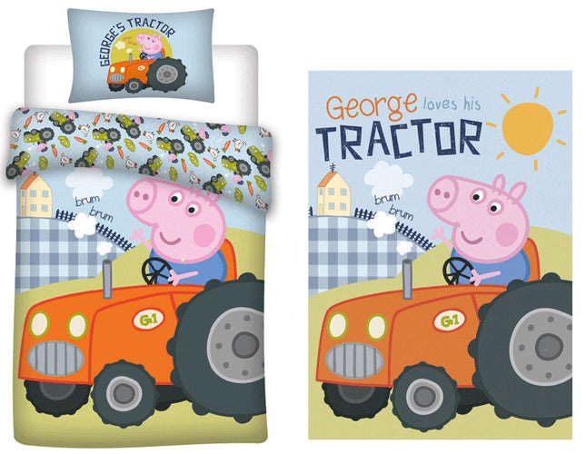 Peppa malac George's Tractor gyerek, ovis ágyneműhuzat és polár takaró szett