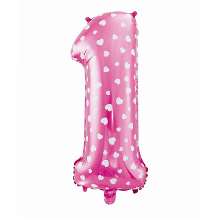 Rózsaszín Pink with Hearts 1-es szám fólia lufi 61 cm