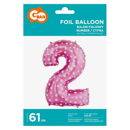 Rózsaszín Pink with Hearts 2-es szám fólia lufi 61 cm