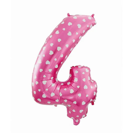 Rózsaszín Pink with Hearts 4-es szám fólia lufi 61 cm