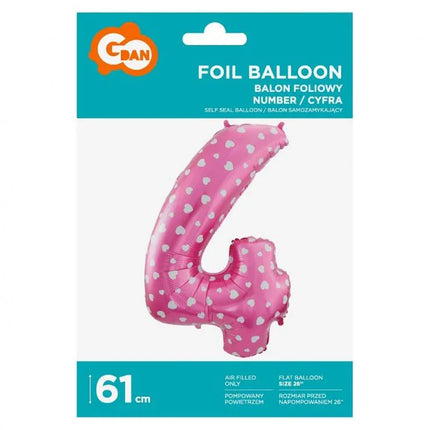 Rózsaszín Pink with Hearts 4-es szám fólia lufi 61 cm
