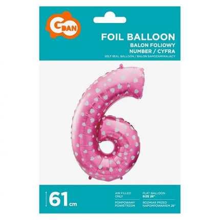 Rózsaszín Pink with Hearts 6-os szám fólia lufi 61 cm