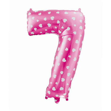 Rózsaszín Pink with Hearts 7-es szám fólia lufi 61 cm