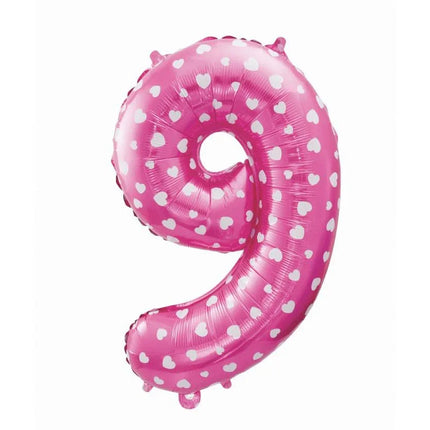 Rózsaszín Pink with Hearts 9-es szám fólia lufi 61 cm