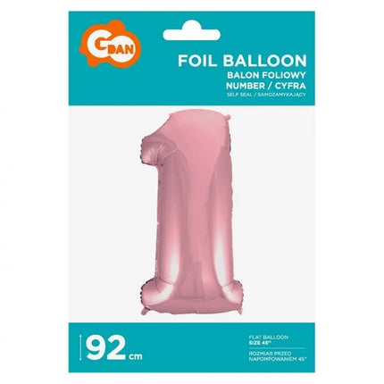 Rózsaszín Light Pink 1-es szám fólia lufi 92 cm