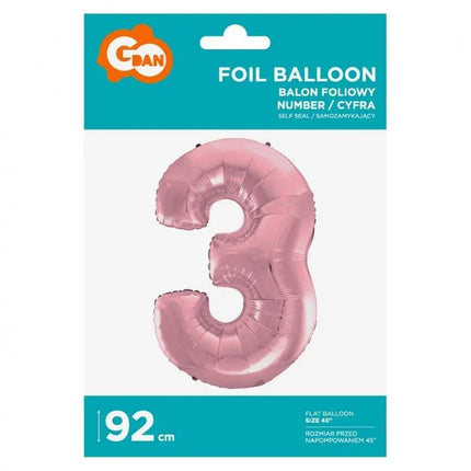 Rózsaszín Light Pink 3-as szám fólia lufi 92 cm
