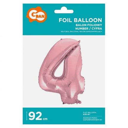 Rózsaszín Light Pink 4-es szám fólia lufi 92 cm