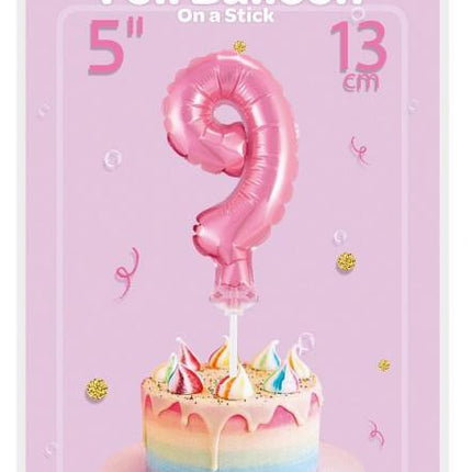 Rózsaszín 9-es Pink szám fólia lufi tortára 13 cm