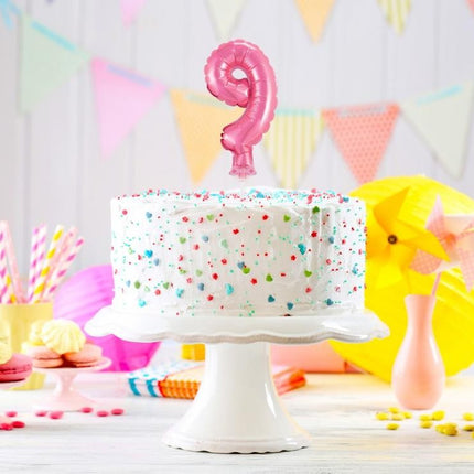 Rózsaszín 9-es Pink szám fólia lufi tortára 13 cm