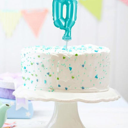 Kék 0-ás Light Blue szám fólia lufi tortára 13 cm