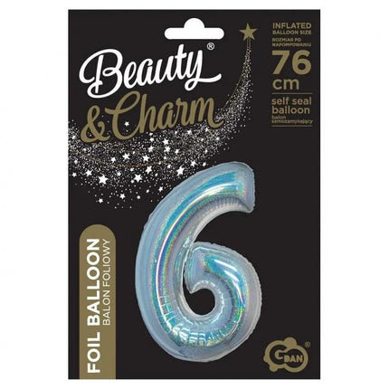 Ezüst Holographic 6-os szám fólia lufi 76 cm