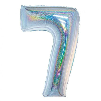 Ezüst Holographic 7-es szám fólia lufi 76 cm