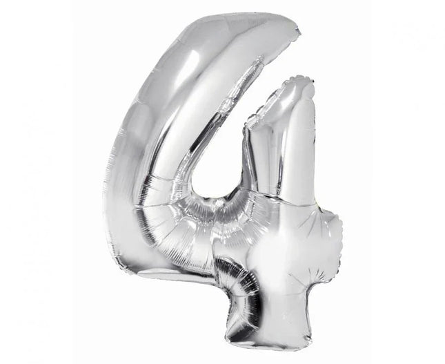 Ezüst 4-es Silver szám fólia lufi 76 cm