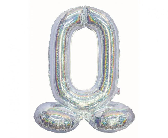 Ezüst Holographic Silver 0-ás szám fólia lufi talppal 72 cm