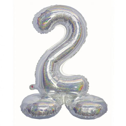 Ezüst Holographic Silver 2-es szám fólia lufi talppal 72 cm