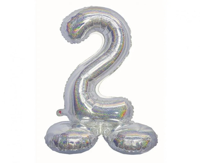 Ezüst Holographic Silver 2-es szám fólia lufi talppal 72 cm