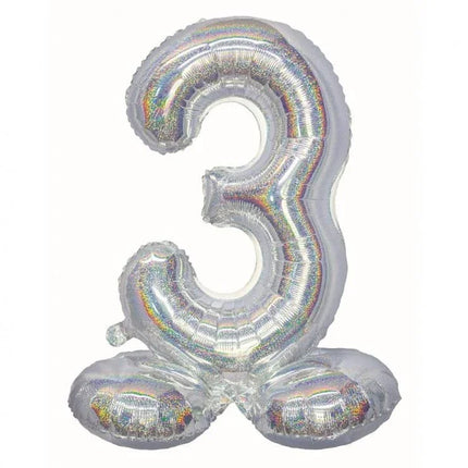 Ezüst Holographic Silver 3-as szám fólia lufi talppal 72 cm