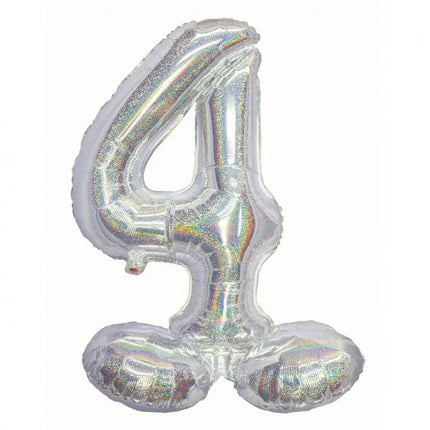 Ezüst Holographic Silver 4-es szám fólia lufi talppal 72 cm
