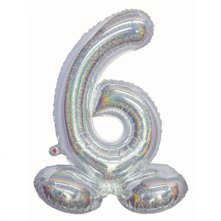Ezüst Holographic Silver 6-os szám fólia lufi talppal 72 cm