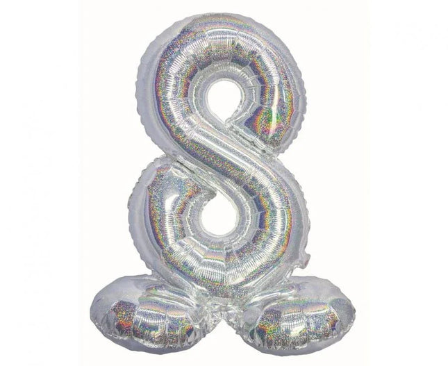 Ezüst Holographic Silver 8-as szám fólia lufi talppal 72 cm