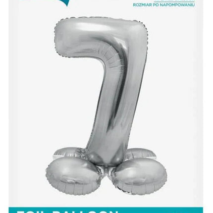 Ezüst 7-es Silver szám fólia lufi talppal 72 cm