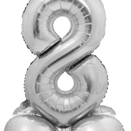 Ezüst 8-as Silver szám fólia lufi talppal 72 cm