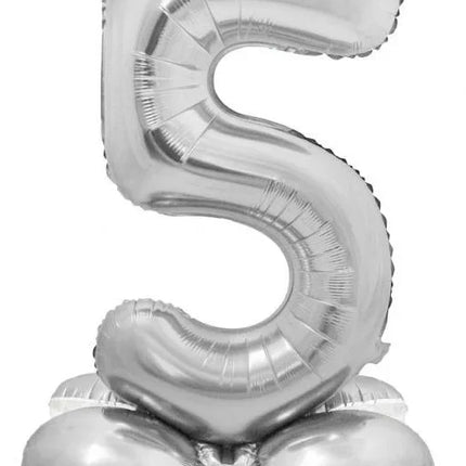 Ezüst 5-ös Silver szám fólia lufi talppal 72 cm