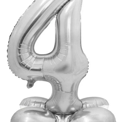 Ezüst 4-es Silver szám fólia lufi talppal 72 cm