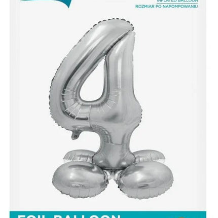 Ezüst 4-es Silver szám fólia lufi talppal 72 cm