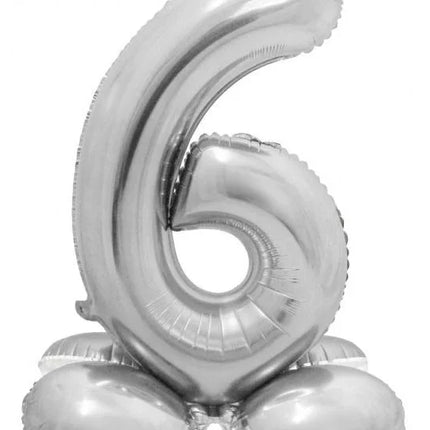 Ezüst 6-os Silver szám fólia lufi talppal 72 cm